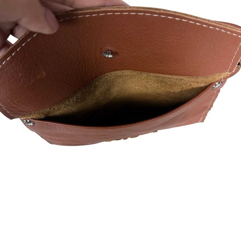 Crossbody Bag Womens OS Brown Leather Envelope Snap Small Minimalist